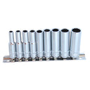 9PC 1/4" DRIVE 12PT SAE DEEP SOCKET RAIL