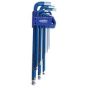9PC METRIC EXTRA-LONG L-SHAPED BALL DRIVE HEX KEY SET - BLUE