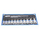 11PC METRIC QUAD DRIVE STUBBY REVERSIBLE GEAR DRIVE WRENCH SET - 15° OFFSET