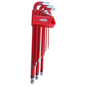 9PC SAE EXTRA-LONG L-SHAPED BALL DRIVE HEX KEY SET - RED